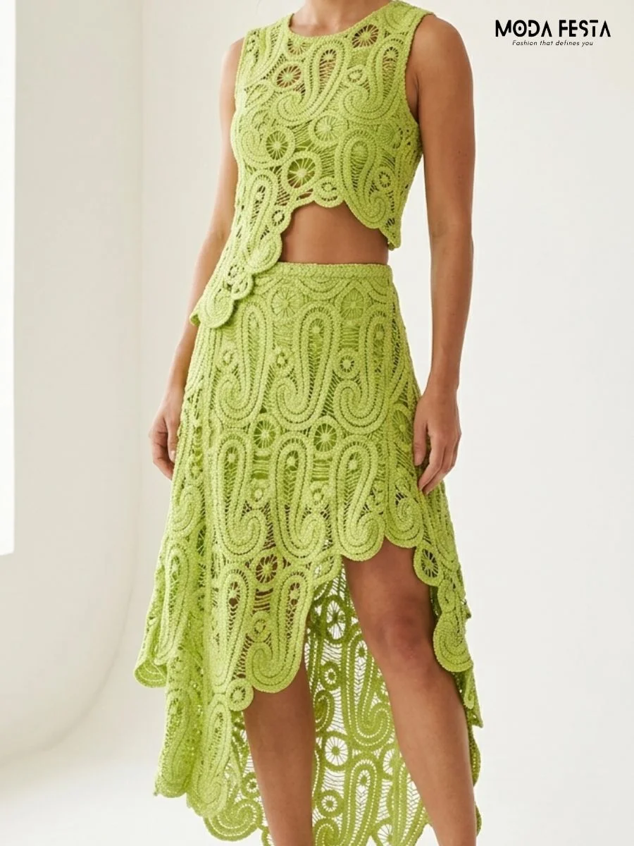 ModaFesta -Lime Crochet Coord Set